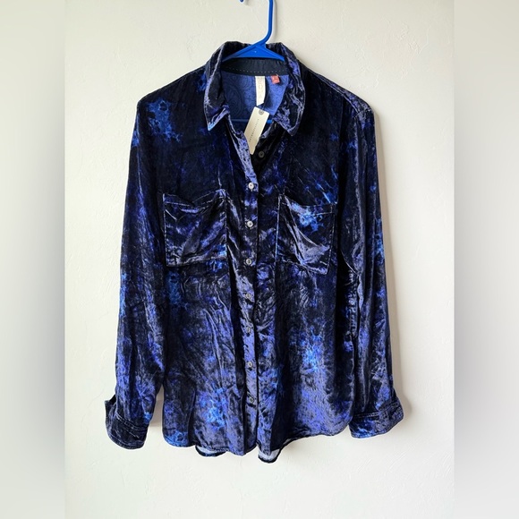 NWT Anthropologie Midnight Blue Velvet Button Down Shirt - Picture 8 of 8